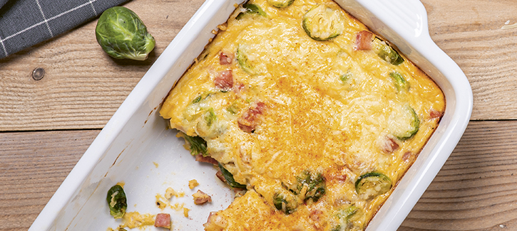 Ovenschotel met ham en spruitjes