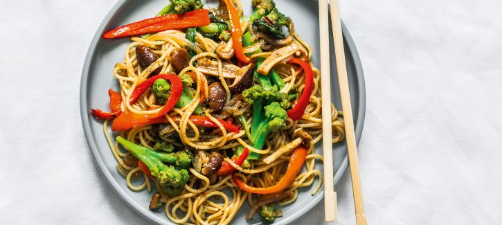 Spaghetti met broccoli en champignons