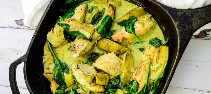 Groene curry met kip en artisjok