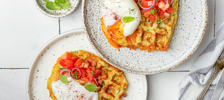 Hartige wafel met ei en tomatensalsa