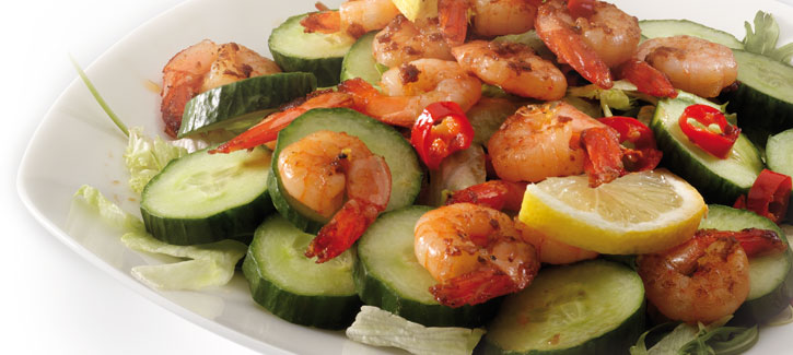 Pittige scampi salade