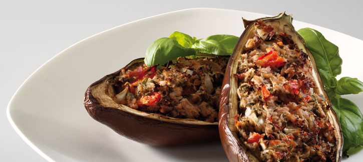 Gevulde aubergine met tonijn