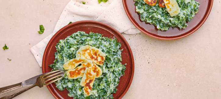 Boerenkool stamppot met halloumi