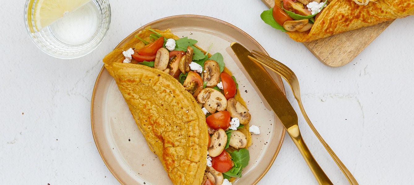 Zalm wrap met balsamico-champignons en tomaatjes