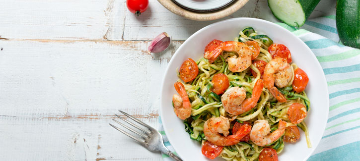 Courgetti met garnalen en kerstomaatjes