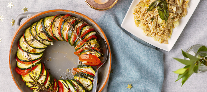 Courgette-geitenkaaswaaier & citroenrisotto met salieboter