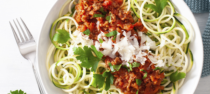 Courgetti met zelfgemaakte bolognesesaus