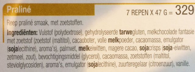 Ingrediënten reep PowerSlim